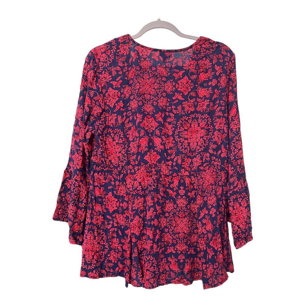 Torrid Floral Boho 3/4 Sleeve Deep V-Neck Lace and Tassle Accent Top- Size 0X - Picture 3 of 10